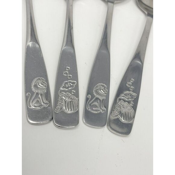 WMF Cromargan Baby Spoons Zoo Lions Beetles Stainless Flatware 6.5” Set Of 4 - Picture 1 of 4